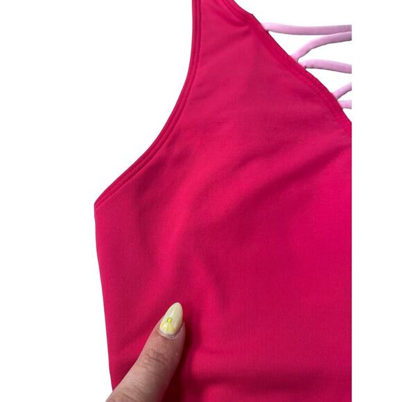 Bleu Rod Beattie Pink Lace-Up Plunge One-Piece Swimsuit - Size 10 - Picture 8 of 15